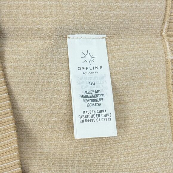 AERIE OFFLINE Ribbed Seamless Crop Tank Top  L Sand Stretch Slim Fit NWT B59 - Picture 3 of 6